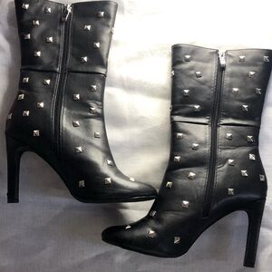 Studded Black High-Heel Ankle Boots